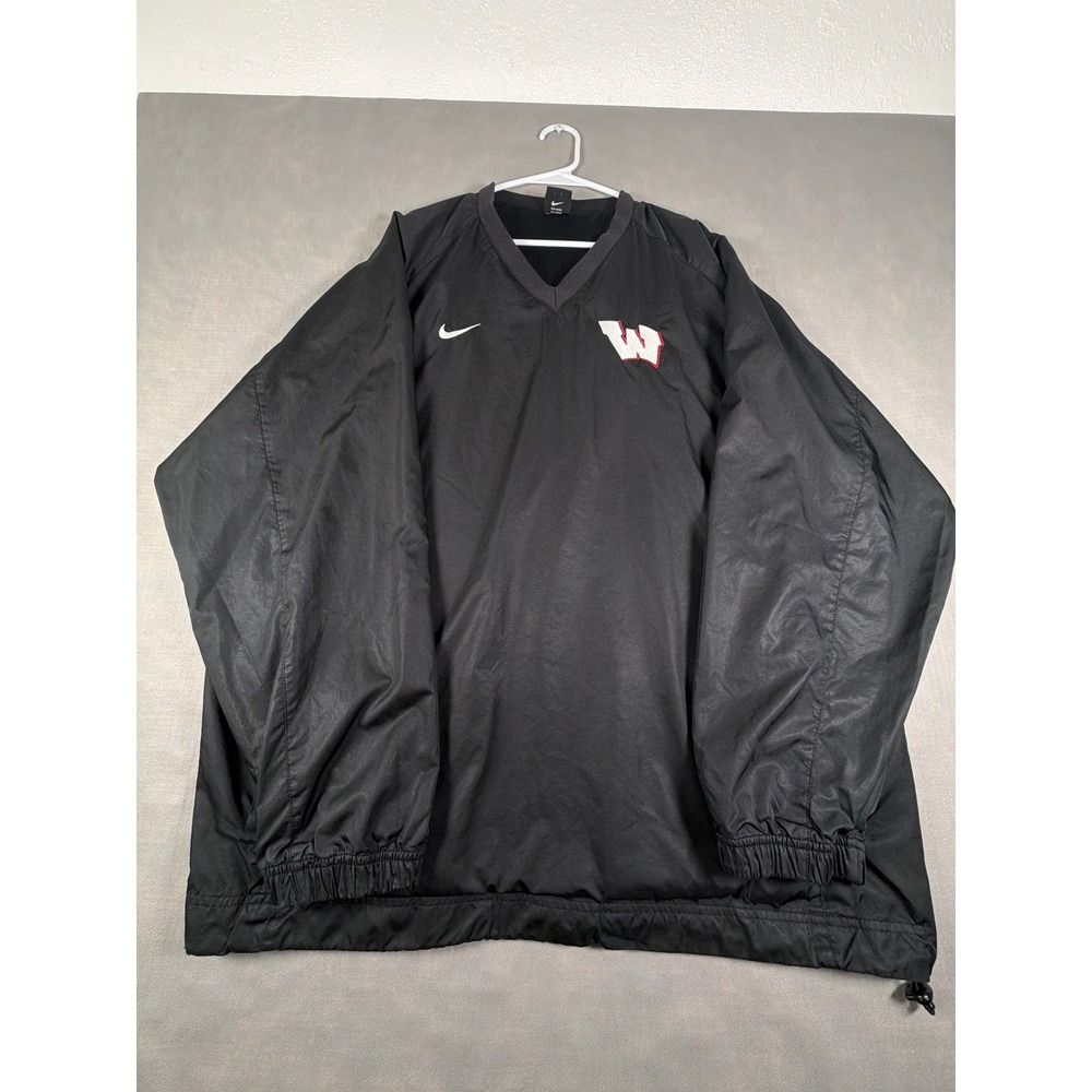 Nike Team Wisconsin Badgers V-Neck Windbreaker Pullover Black Mens XXL